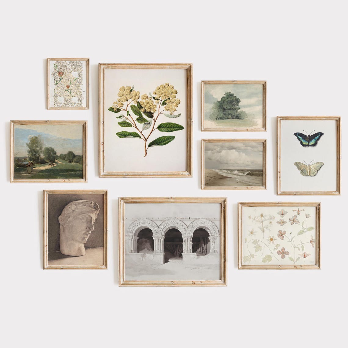 Nine Piece Vintage Gallery Wall Set Muted Academia Artwork Poster