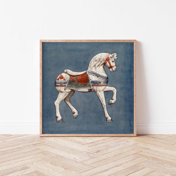 Vintage Carousel Horse Wall Art Nursery Square Work Wild Violets Prints An0050
