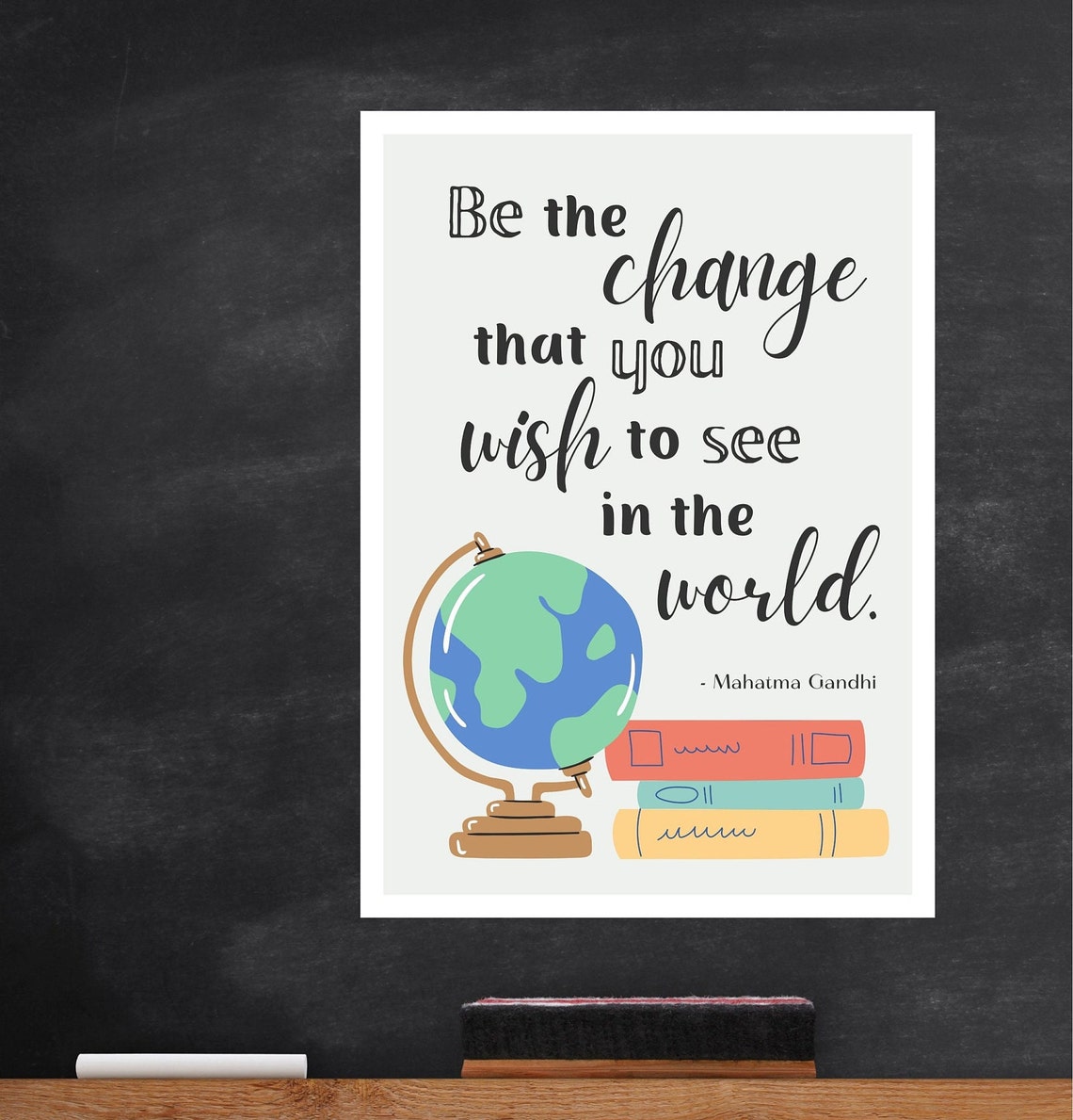 Be the Change Gandhi Quote Globe Books Inspirational Classroom Poster - Image 4