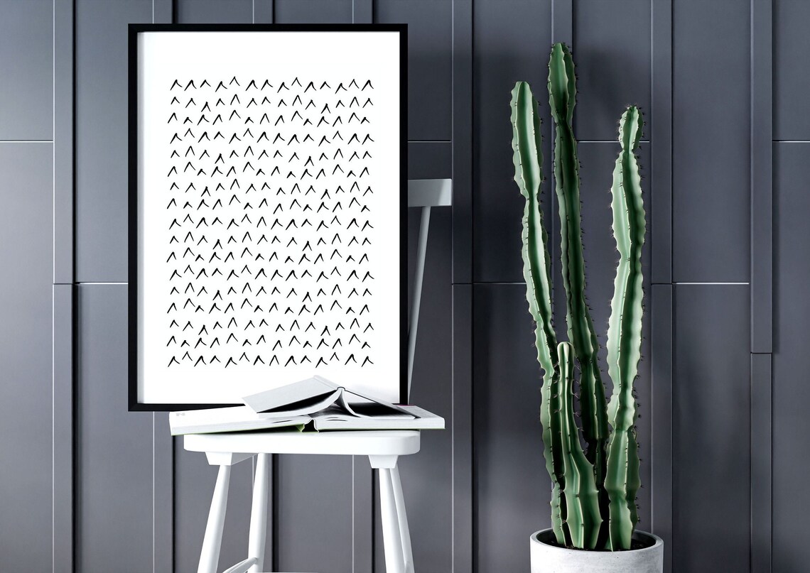 Abstract Geometric Line Art Pattern Modern Minimalist Contemporary Print Arrow Ink Scribble Shape Black White Decor Instant - Image 3