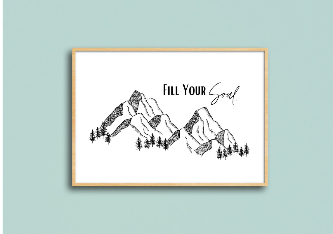 Fill Your Soul Mountain Line Drawing Wanderlust Wall Decor Poster - Image 3