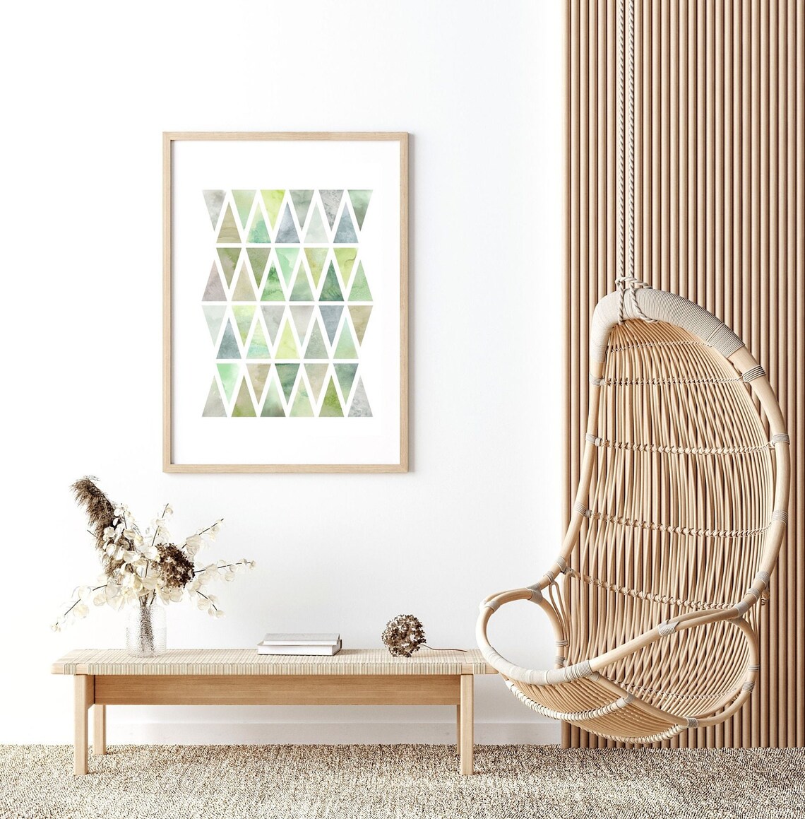 Neutral Multicolor Geometric Triangle Grid Print Watercolor Modern Abstract Decor Earth Tone Green Gray Blue Versatile - Image 2