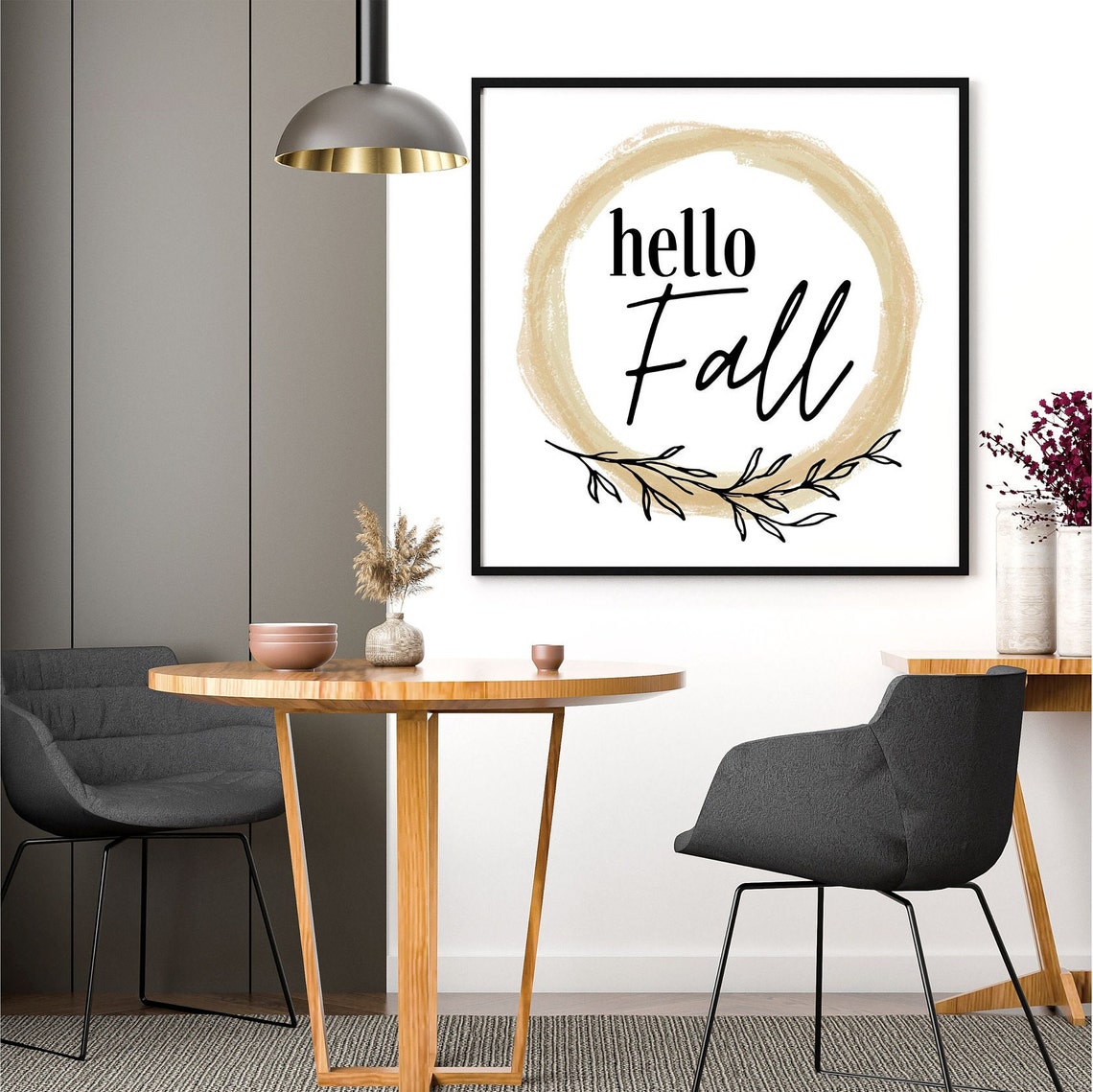 Hello Fall Watercolor Wreath Botanical Script Art Wall Decor Poster - Image 4