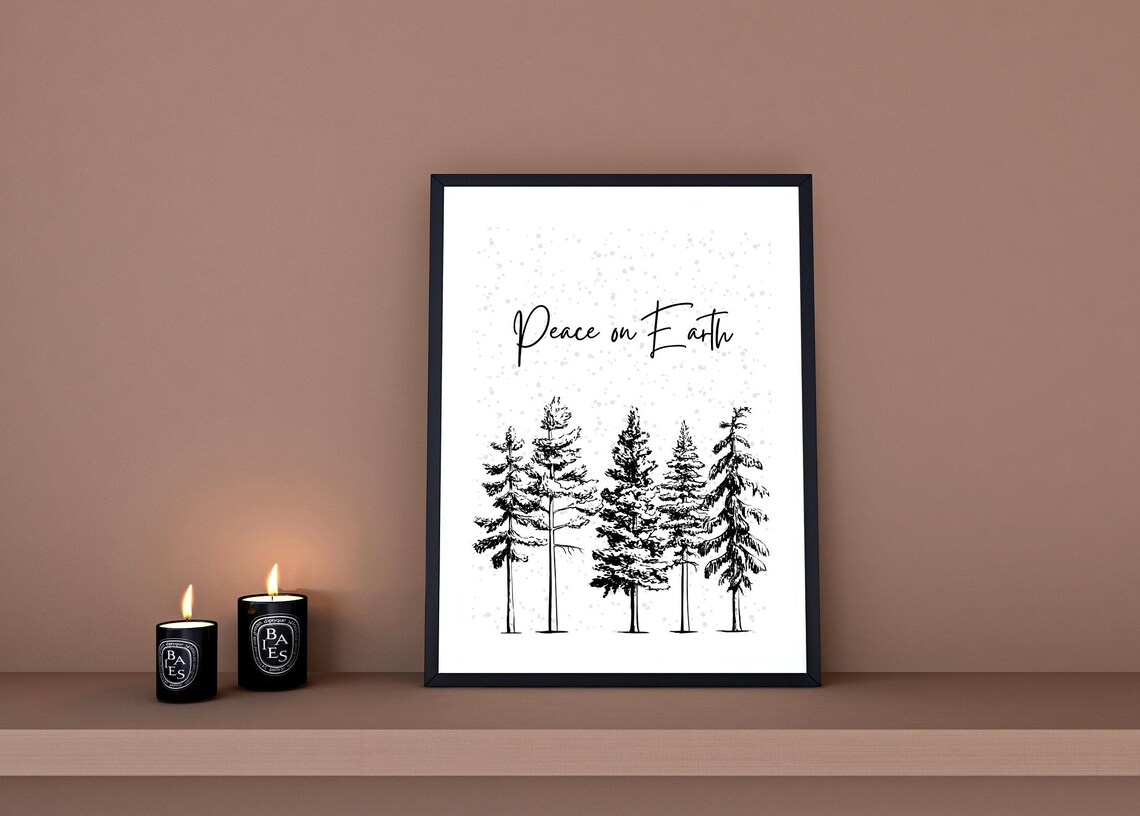 Peace On Earth Minimalist Christmas Trees Line Art Print - Image 3