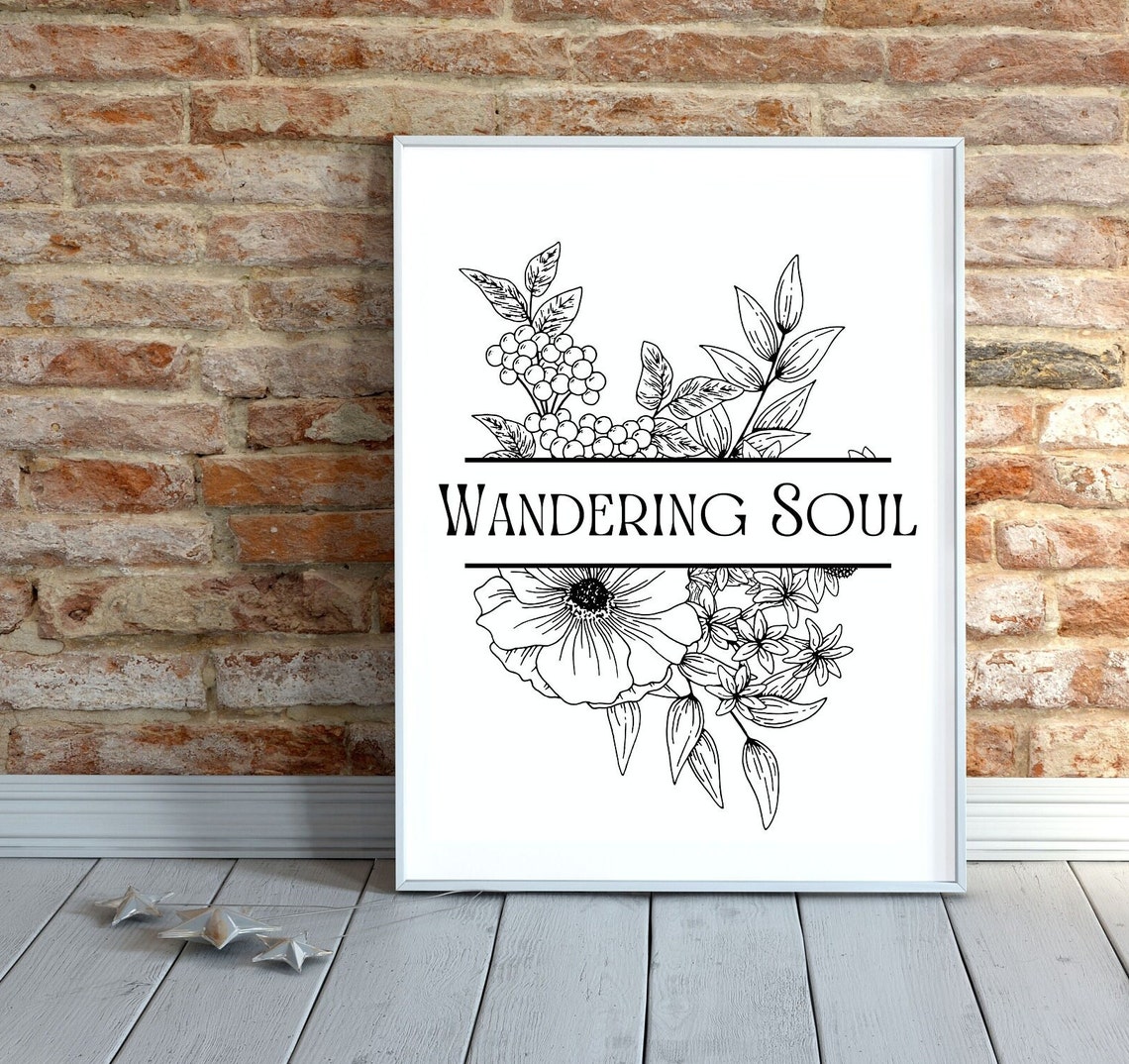 Wandering Soul Botanical Floral Line Art Black and White Poster - Image 4