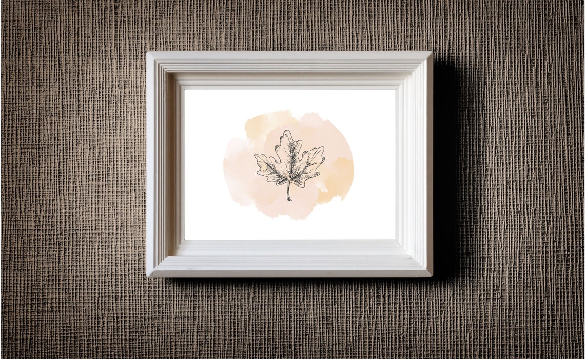 Oak Leaf Botanical Line Drawing Blush Watercolor Wall Decor Poster - Image 3