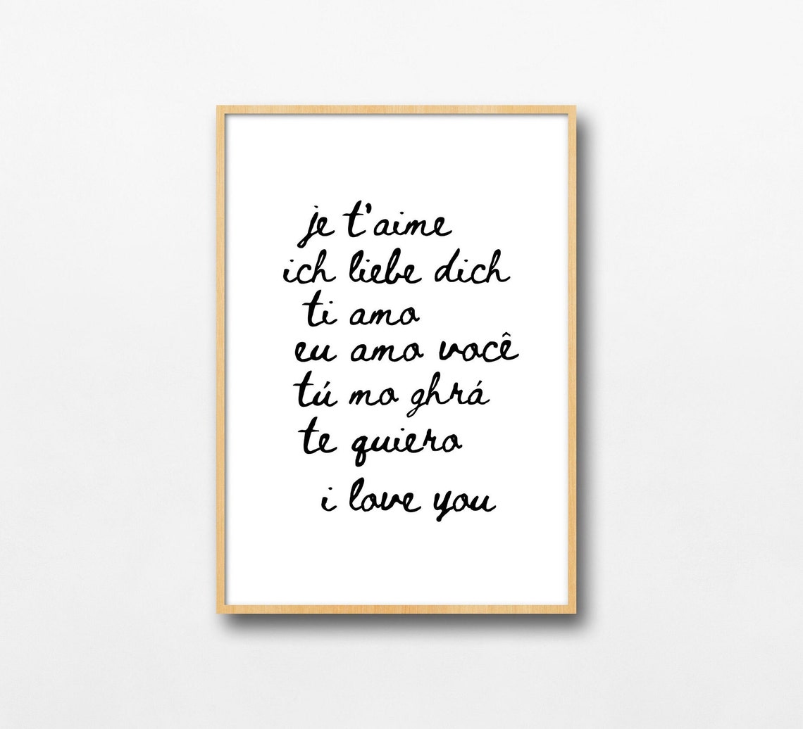 I Love You in Seven Languages Romantic Script Typography Poster