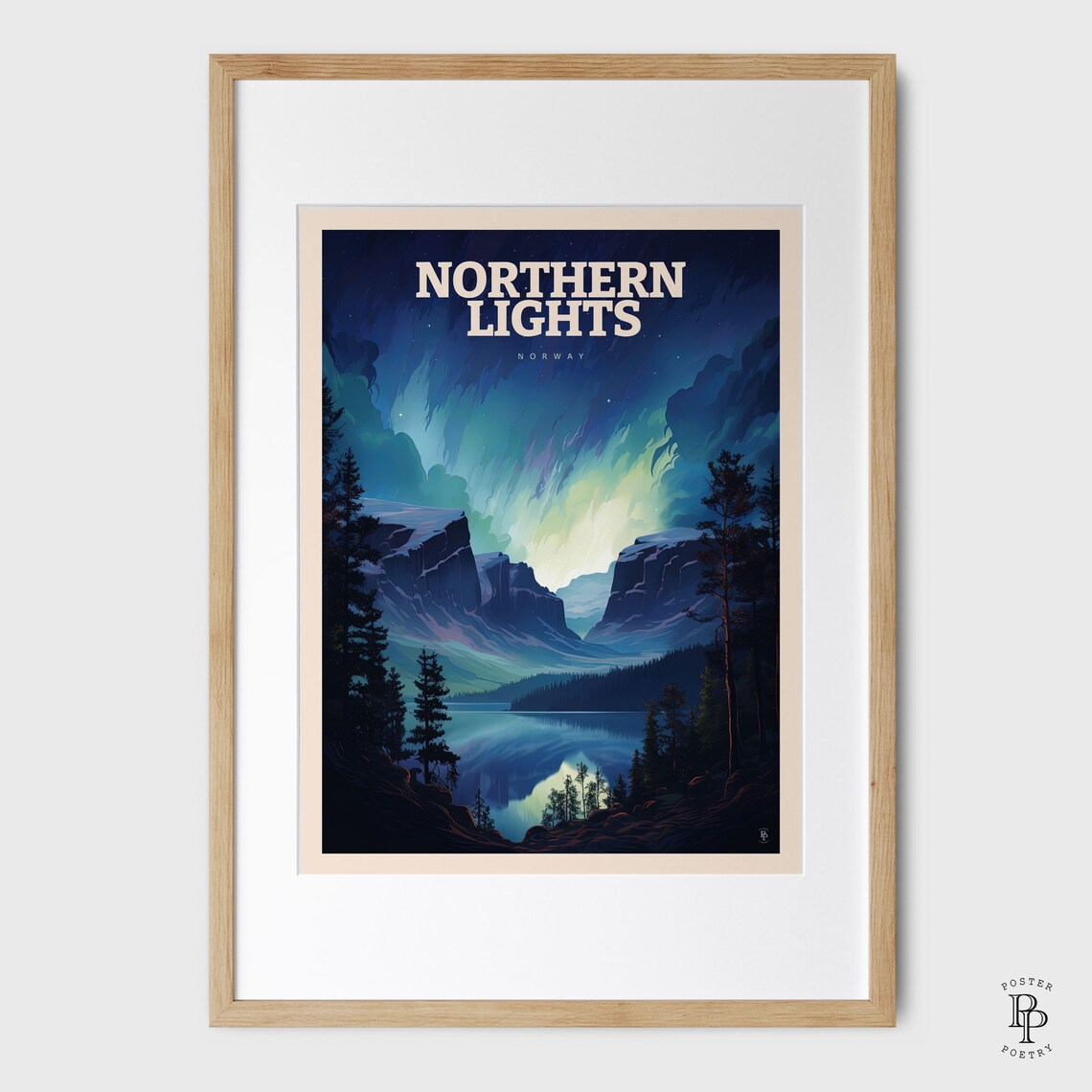 Norway Northern Lights Aurora Fjord Night Sky Starry Mountains Poster - Image 2
