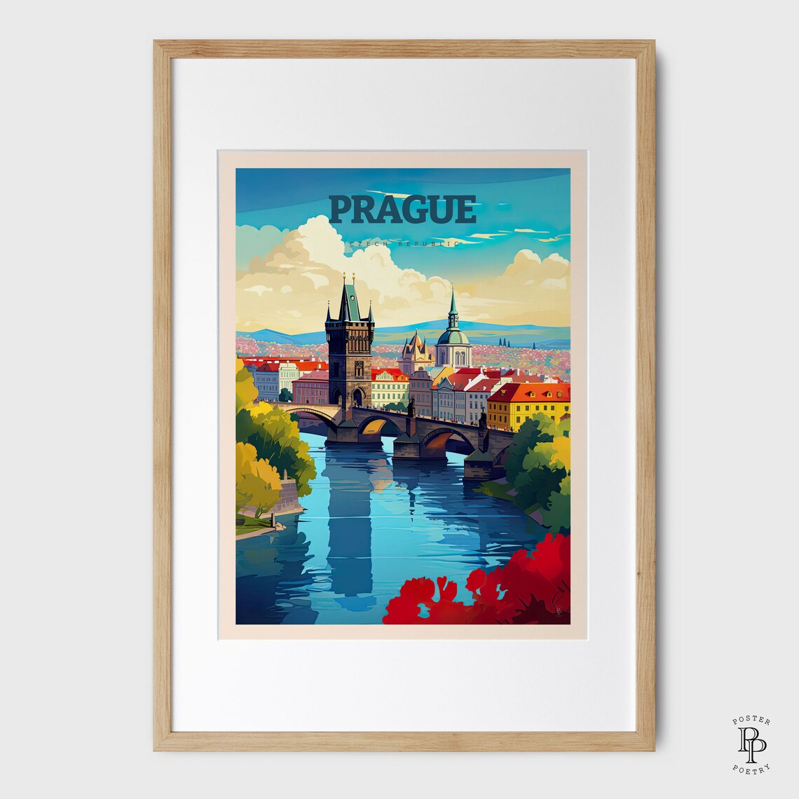 Prague Czech Republic Charles Bridge Old Town River Skyline Poster - Image 4