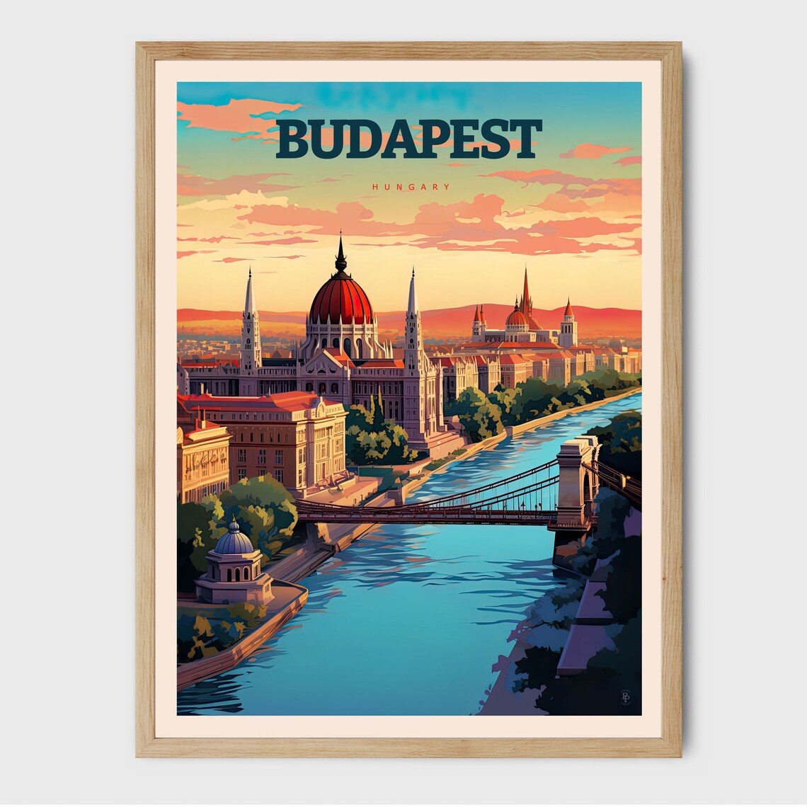 Budapest Retro Travel Poster, Hungary City Art Print