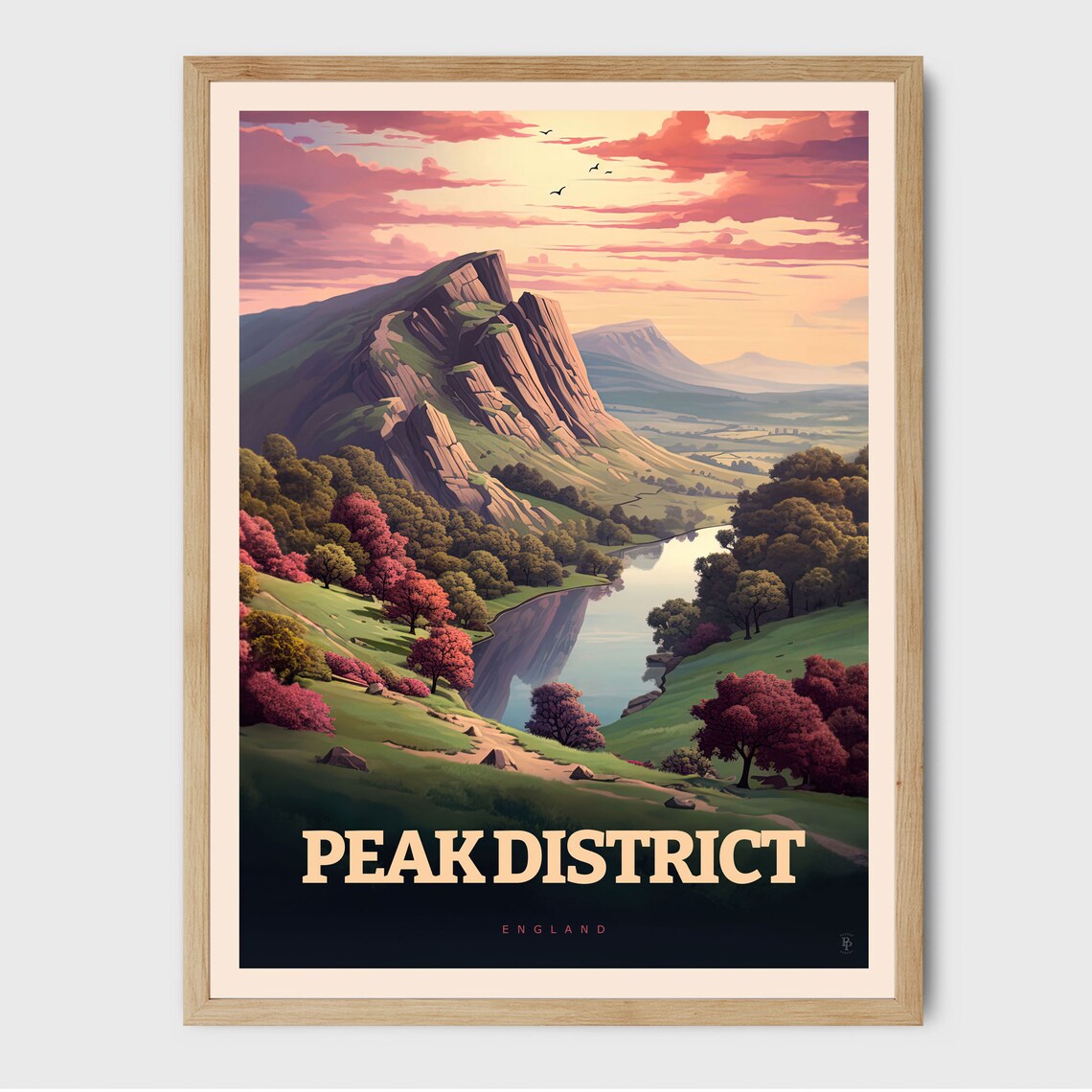 Peak District Vintage Travel Poster, Lake House Decor