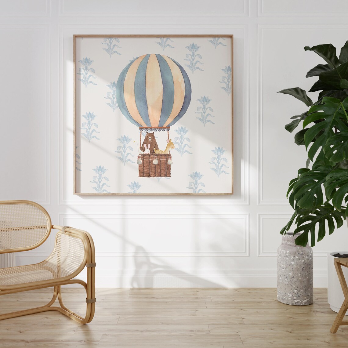 Watercolor Blue Hot Air Balloon Art Print, Nursery Decor - Image 2