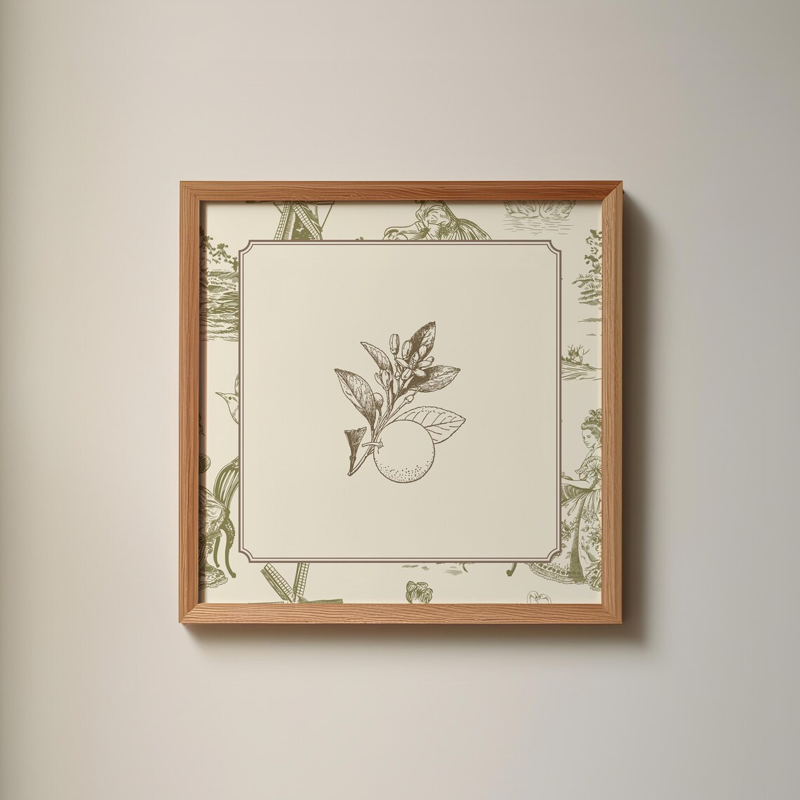 Vintage Green Toile Valencia Oranges Art Print