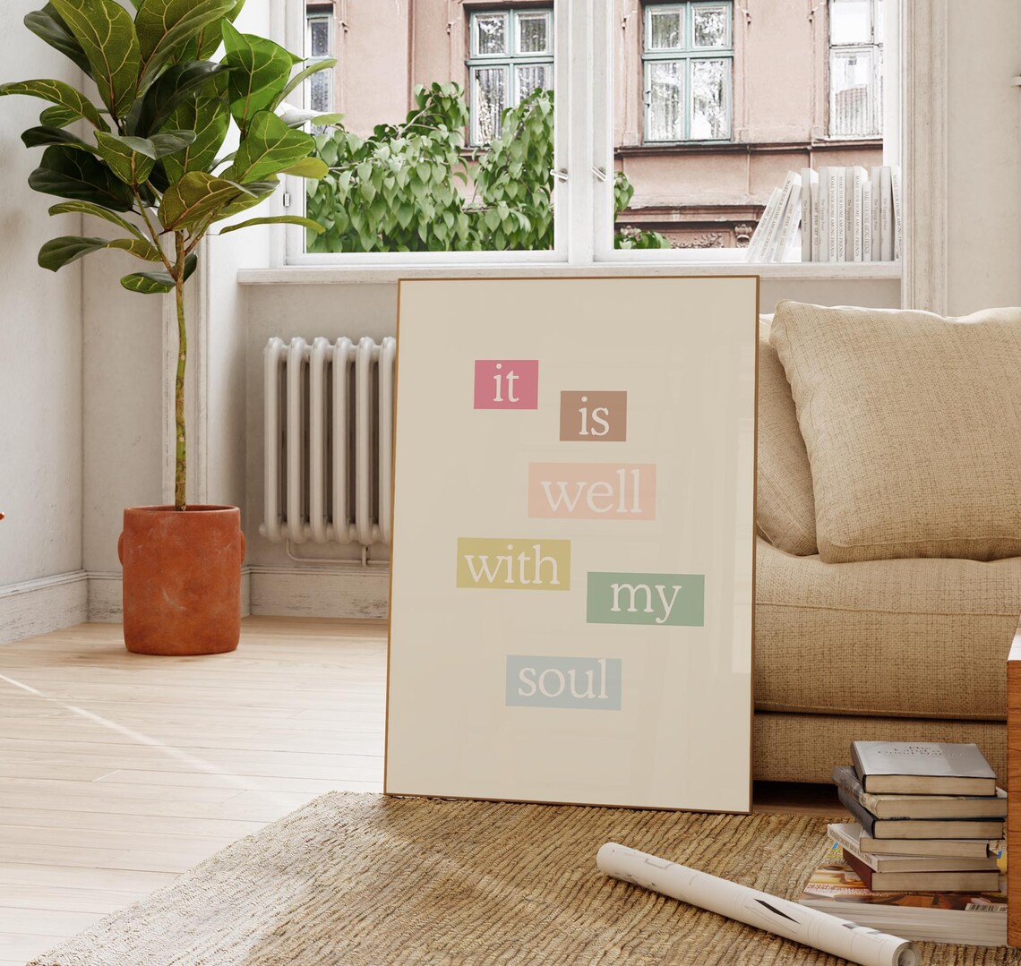 It Is Well With My Soul Pastel Block Letter Quote Wall Art Poster - Image 2