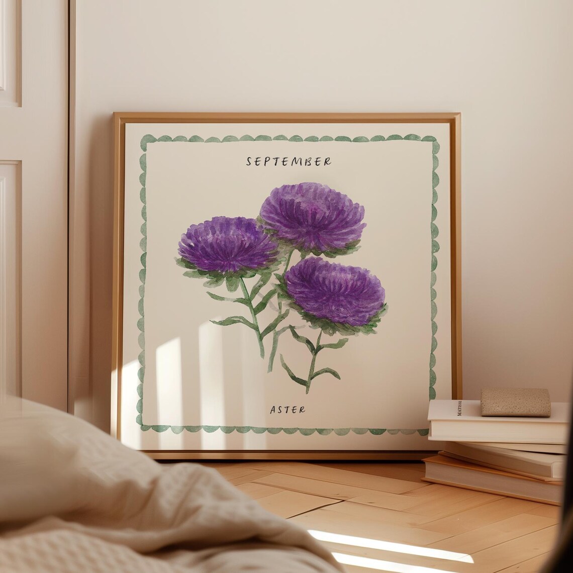 September Aster Watercolor Birth Month Flower Purple Bloom Art Poster - Image 2
