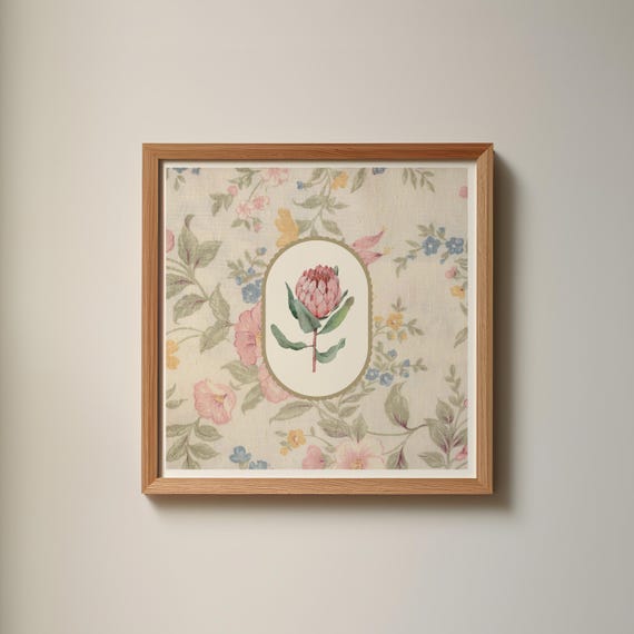 Vintage Fabric Floral Square Print Instant Wall Art Trendy Decor Illustration Living Room Art Nursery Decor