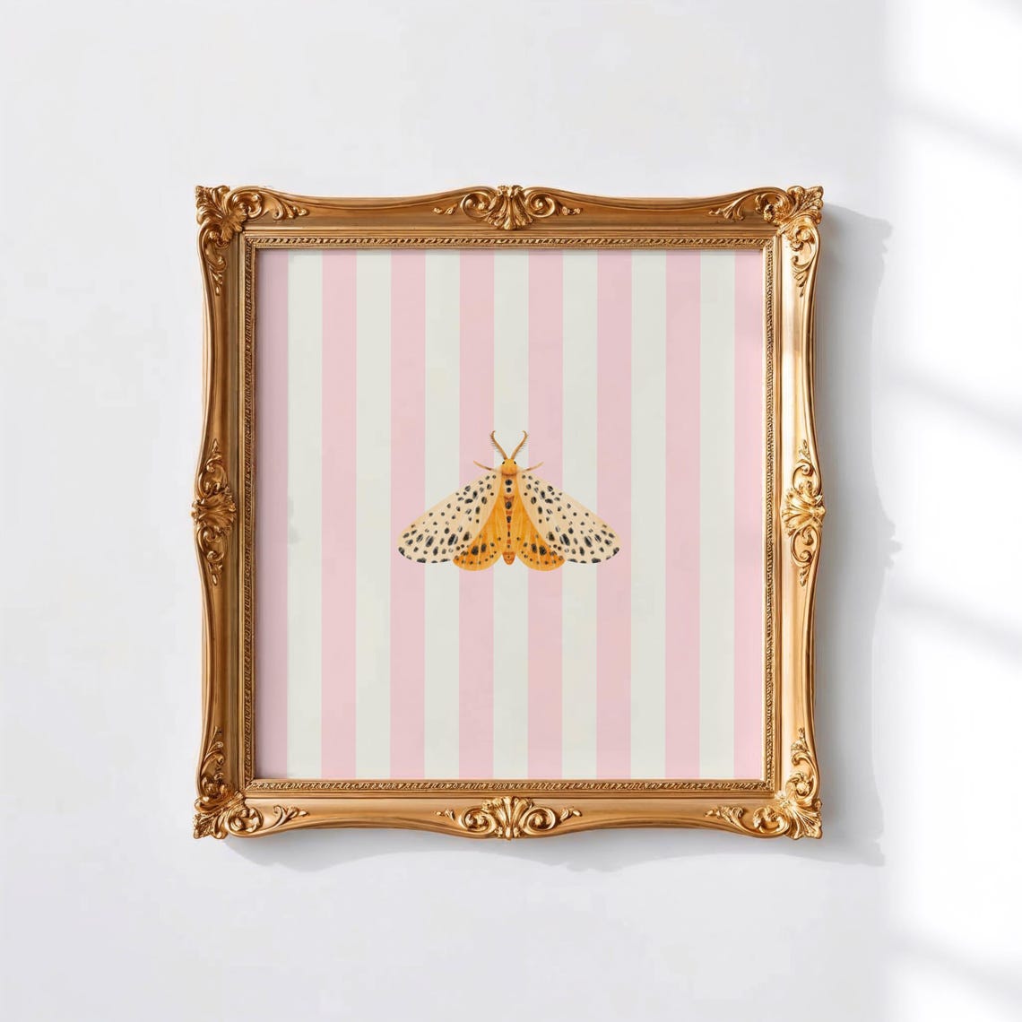 Spotted Orange Moth Pink Striped Botanical Nursery Wall Art Poster