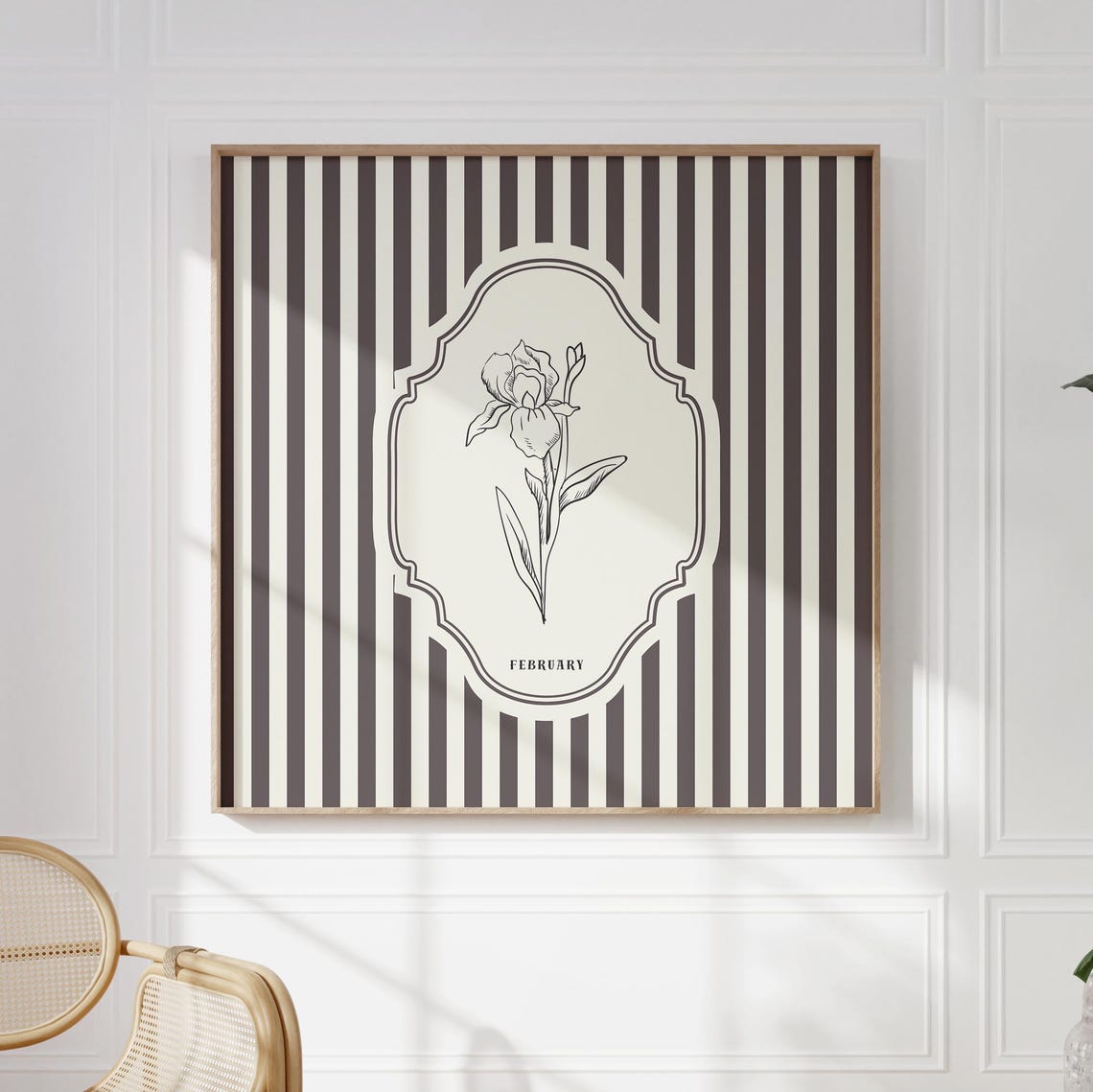February Iris Line Art Black Striped Botanical Birth Flower Poster - Image 5