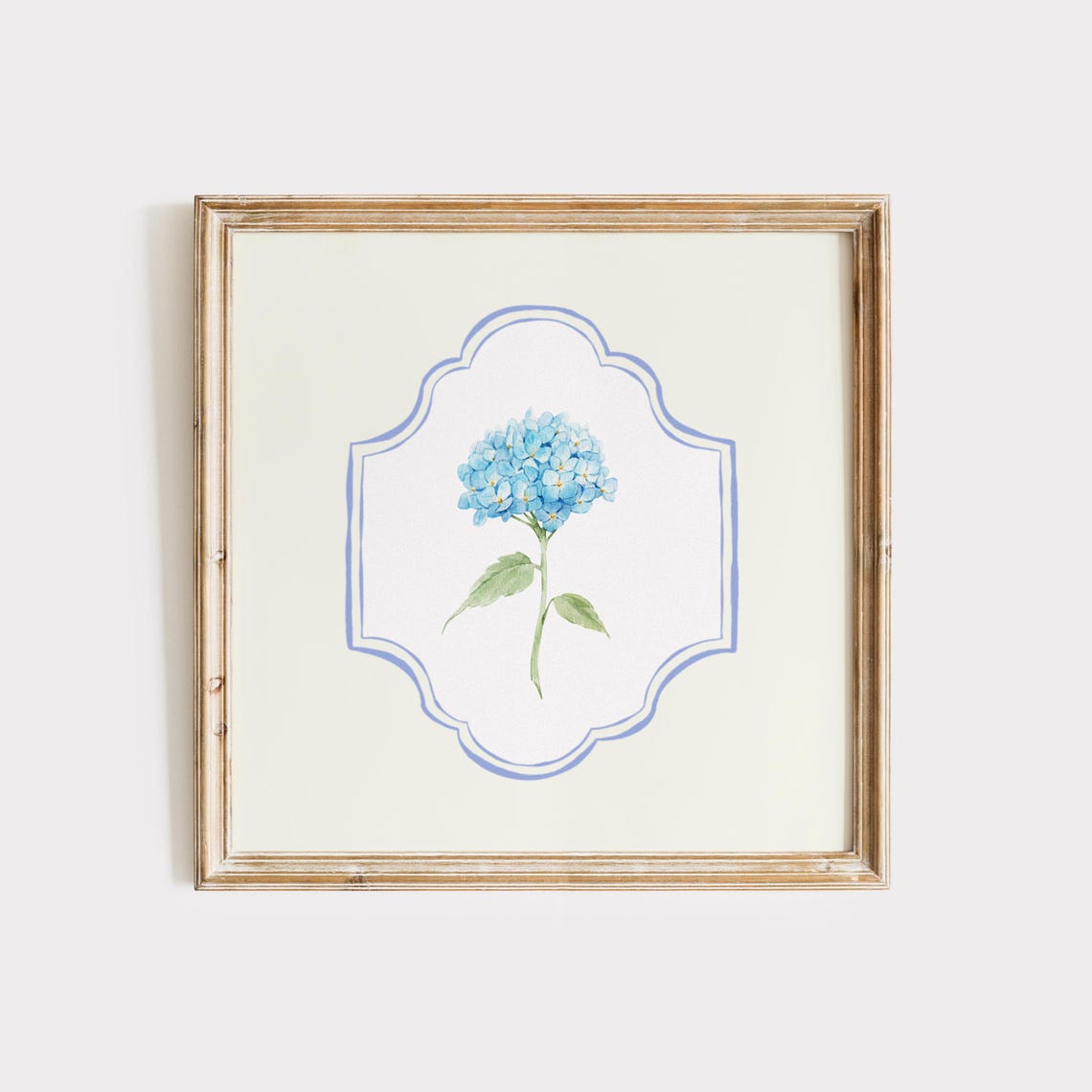 Blue Hydrangea Bloom Watercolor Medallion Botanical Wall Art