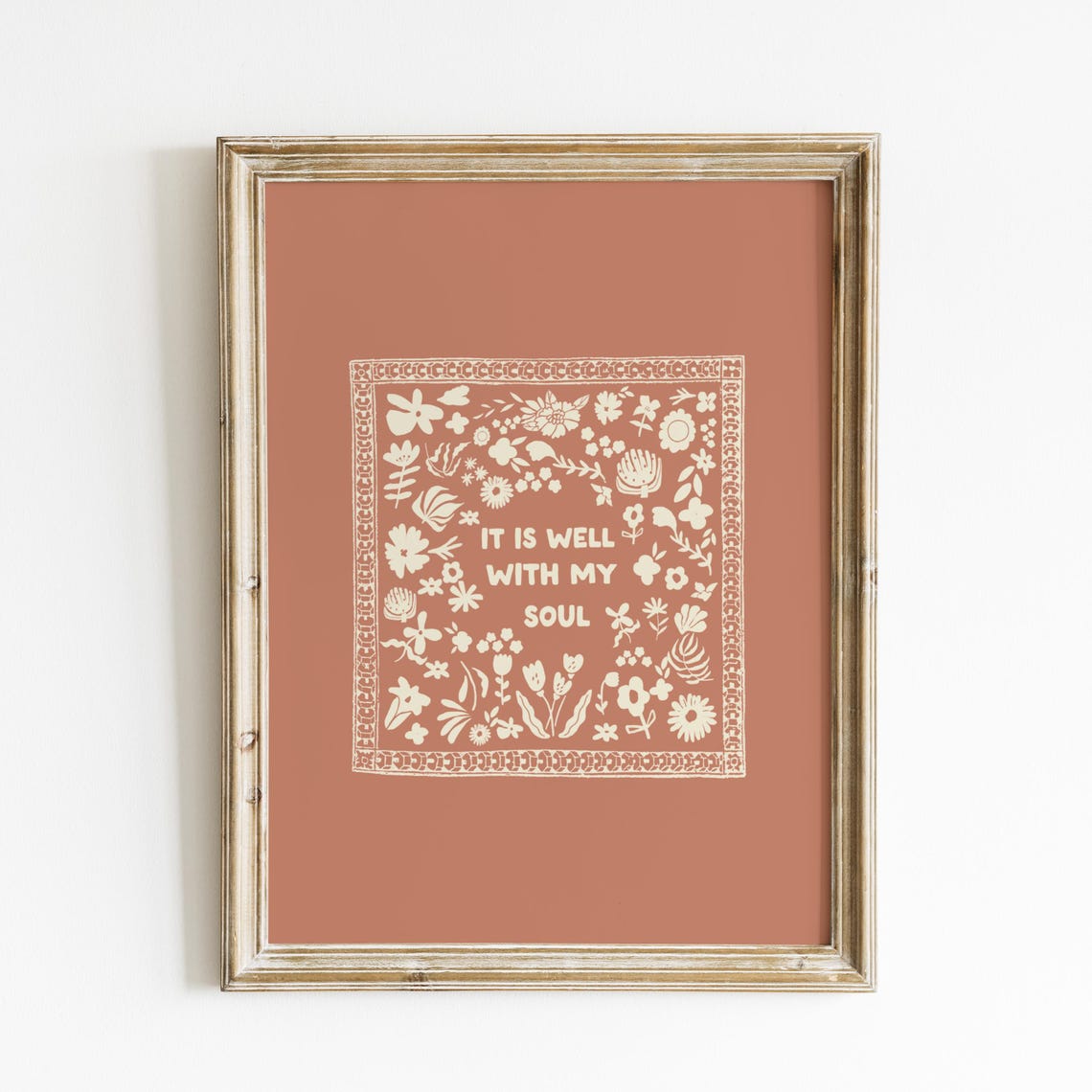 It Is Well With My Soul Cream Folk Quote Terracotta Wall Art Print - Image 5