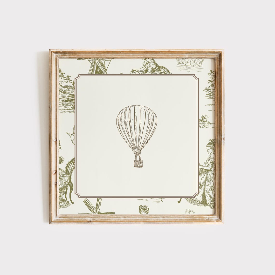 Green Toile Border Hot Air Balloon Engraving Vintage Adventure Poster - Image 4