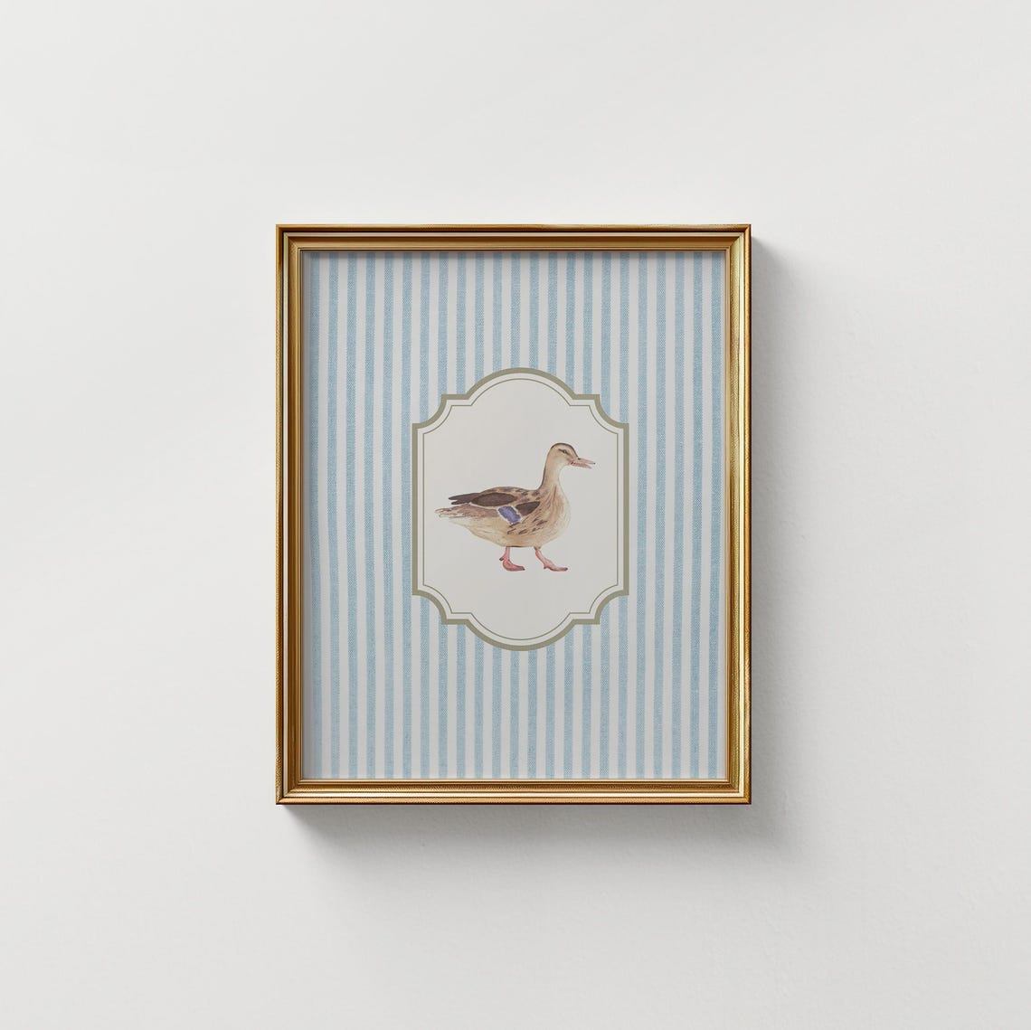 Vintage Mallard Duck in Scalloped Frame Striped Nursery Print - Image 3
