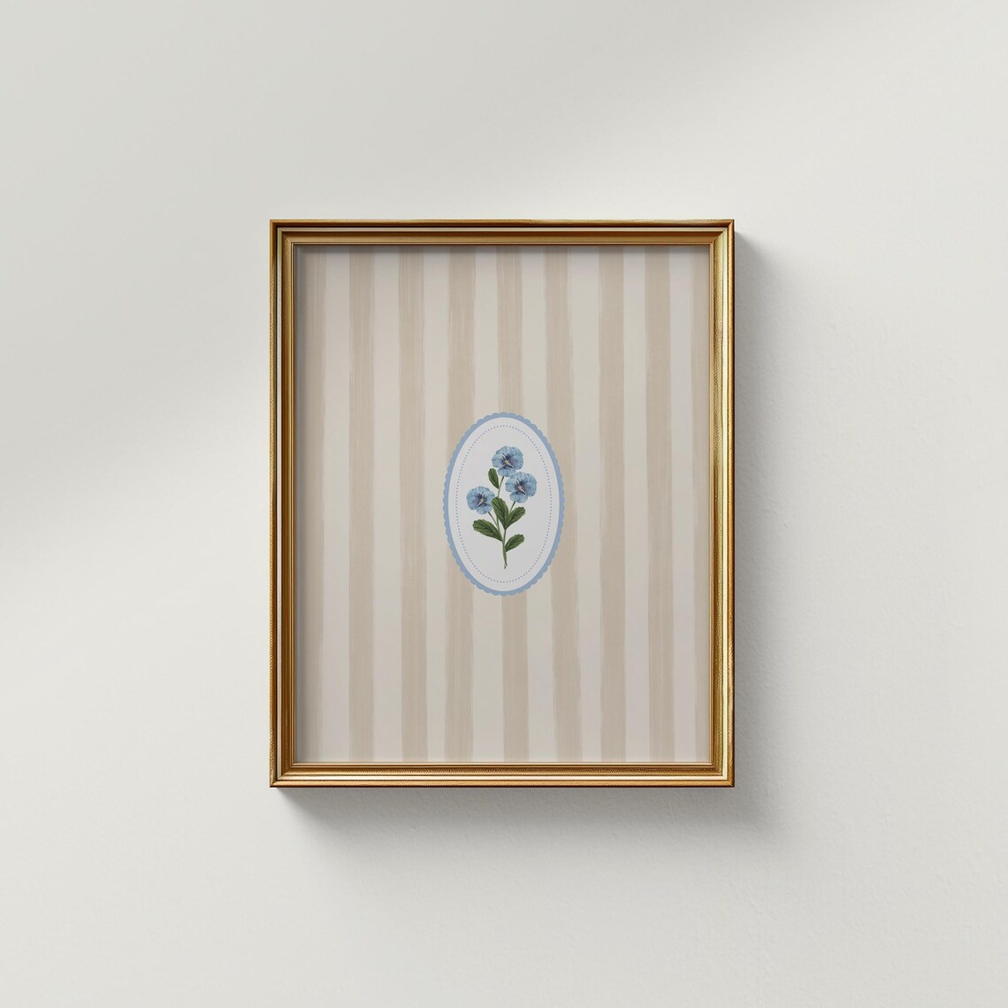 Cream Striped Minimal Floral Art Print, Vintage - Image 2