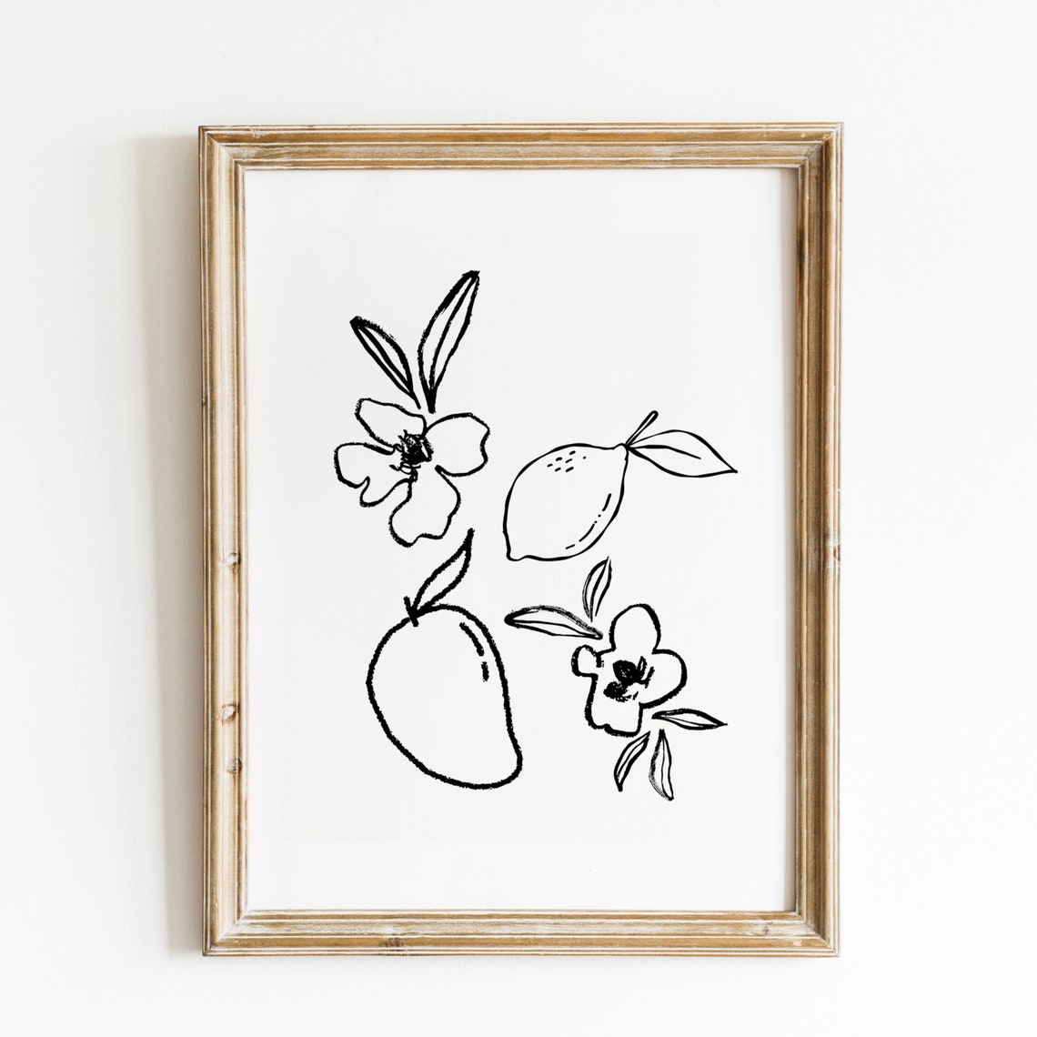 Minimalist Black Line Art Fruit and Blossom Sketch Vertical Print - Image 2