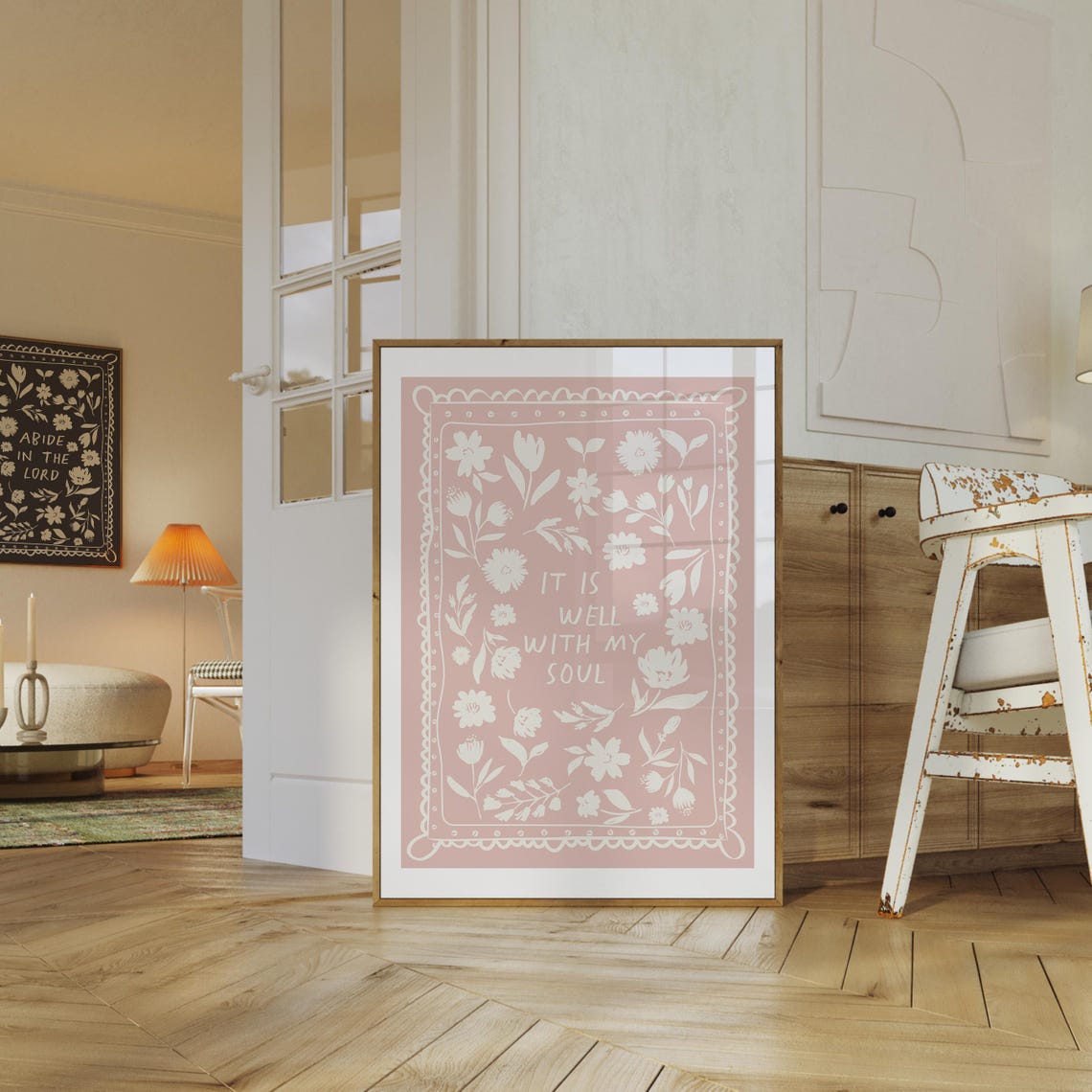 It Is Well With My Soul Blush Pink Floral Christian Quote Poster - Image 2