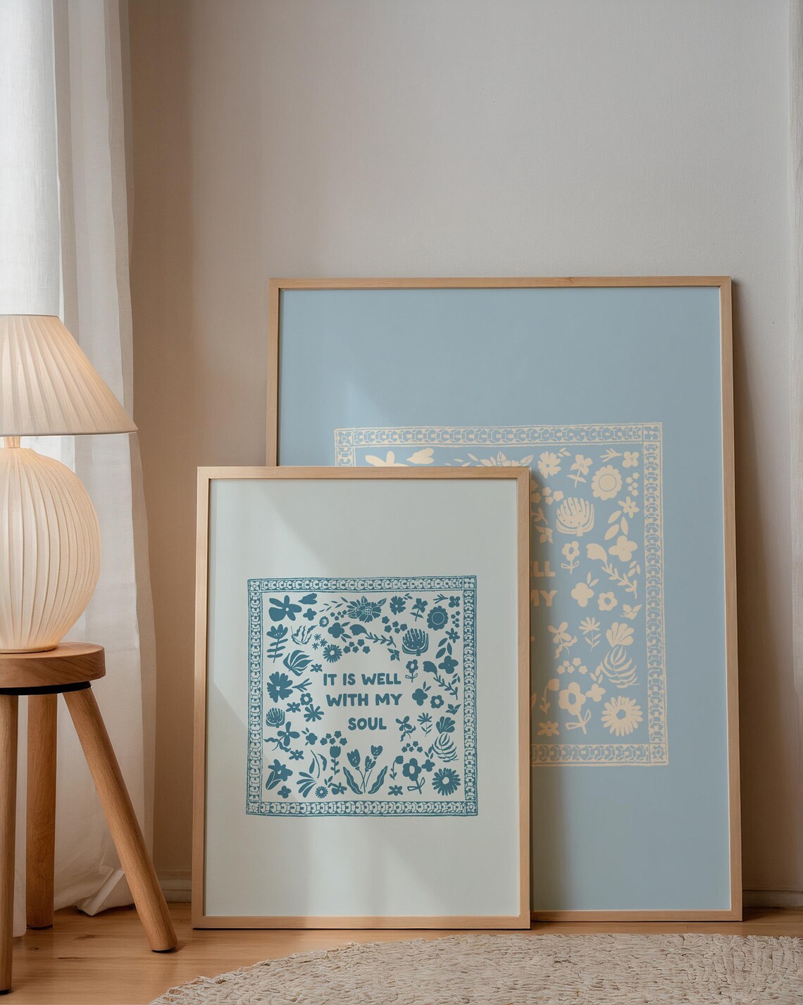 It Is Well With My Soul Blue Floral Folk Quote Christian Wall Print - Image 4