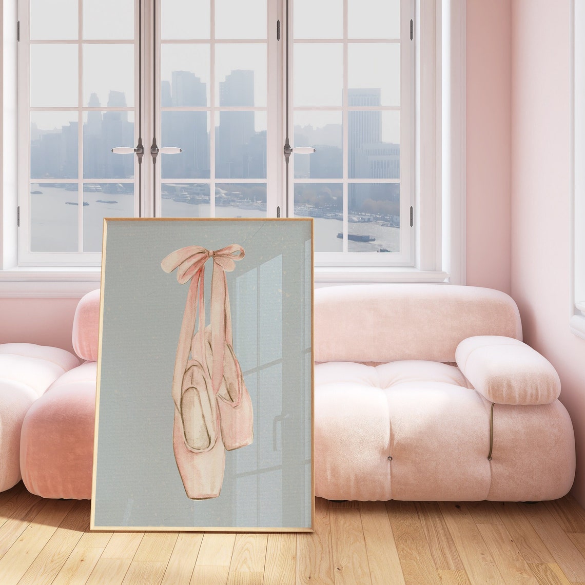 Pink Pointe Shoes With Long Ribbon Watercolor Ballet Dancer Poster - Image 3