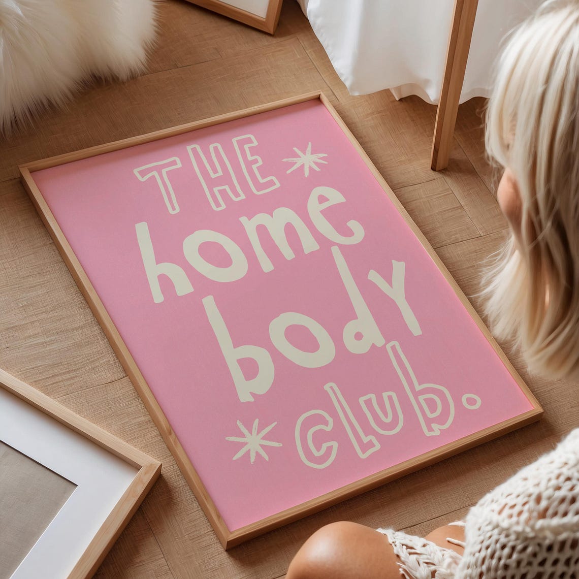 Homebody Club Cream Pink Retro Lettering Fun Square Decor Poster