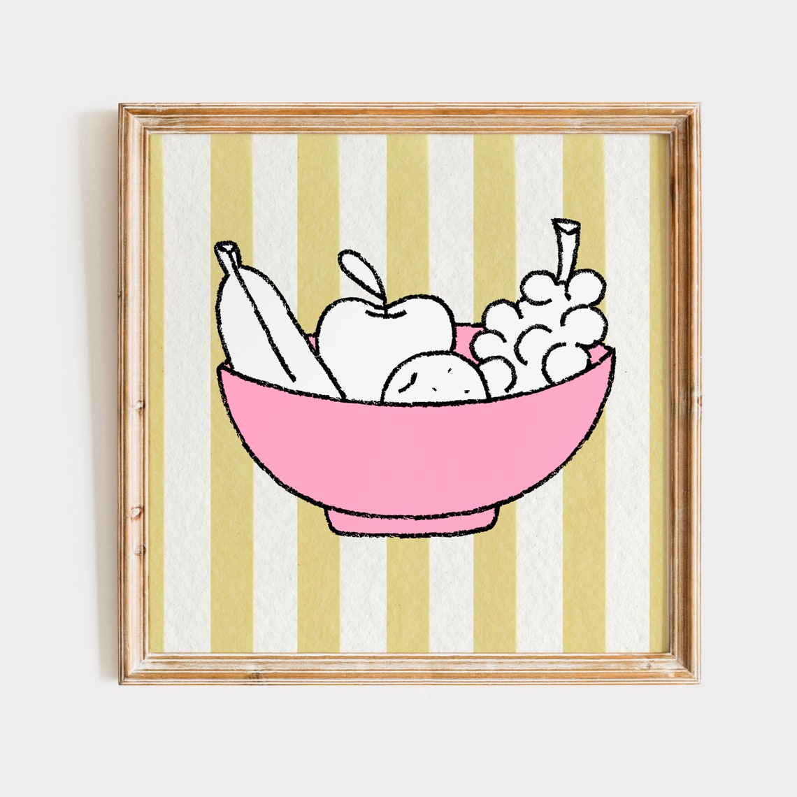 Pink Fruit Bowl Doodle Line Art Banana Apple Grapes Kitchen Poster - Image 3
