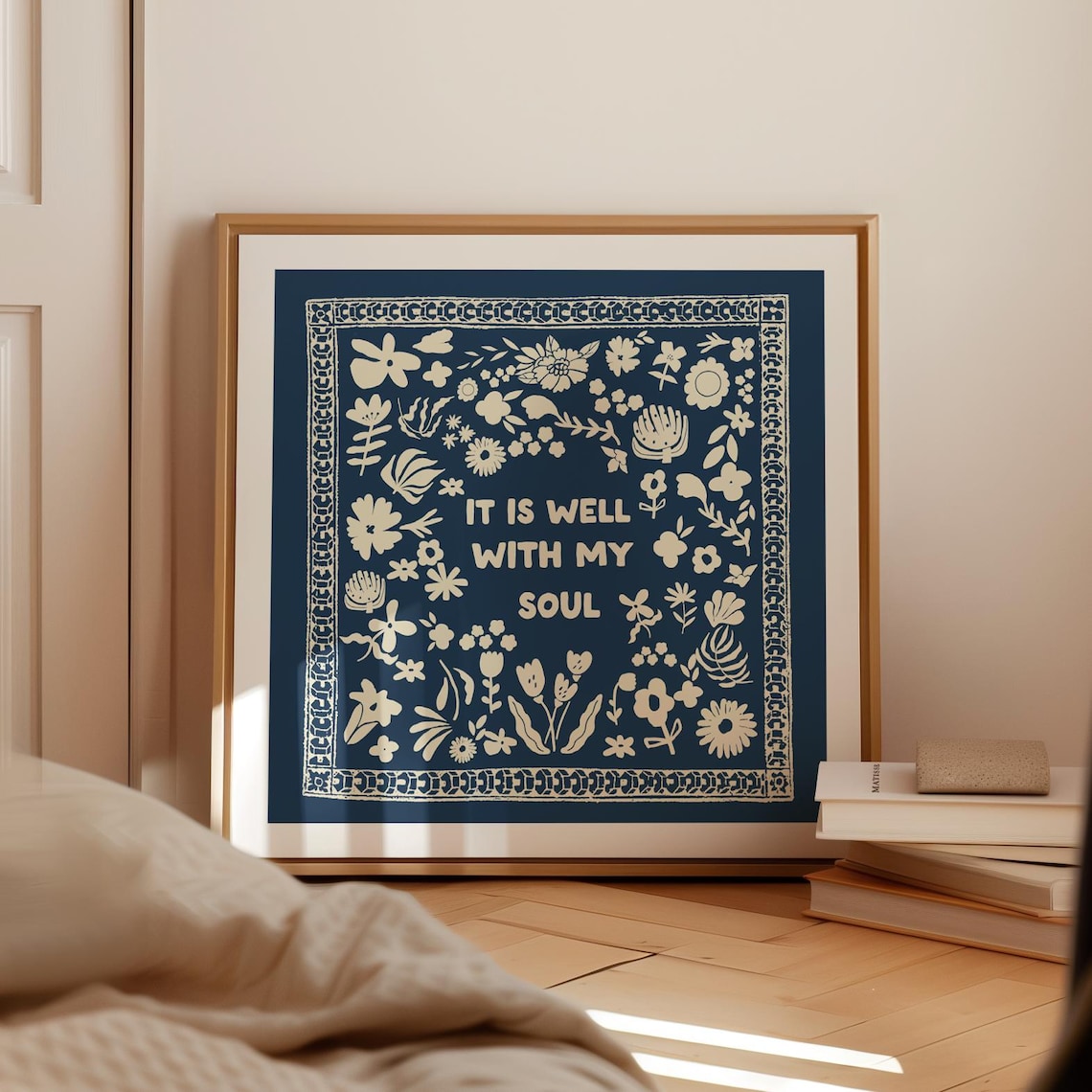 It Is Well Christian Illustration Art Print, Navy Blue