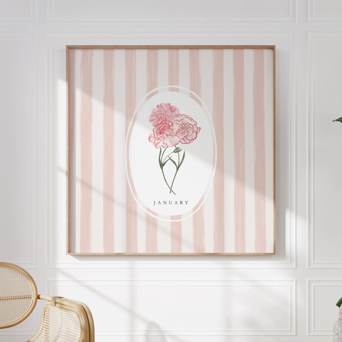 January Pink Carnation Duo Bloom Birth Month Flower Watercolor Gift Poster - Image 3