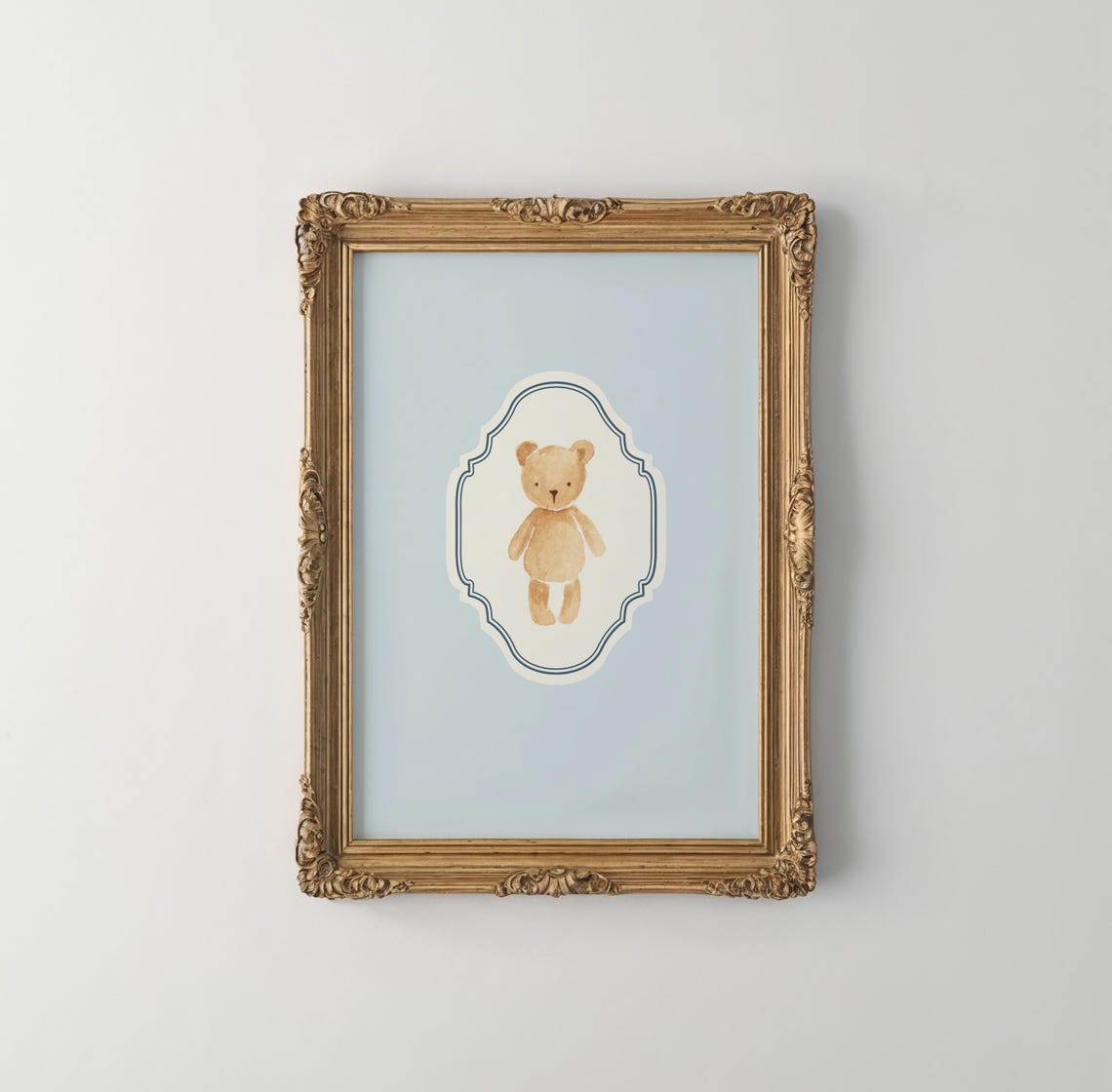 Baby Blue Vertical Teddy Bear Watercolor Ornate Nursery Poster - Image 5