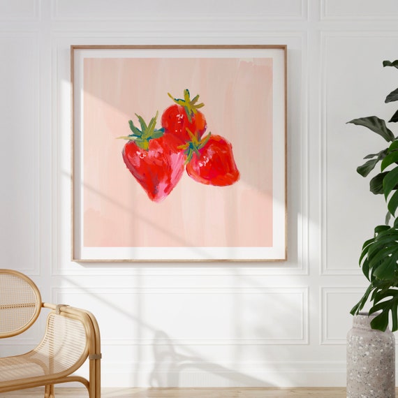 Watercolor Strawberry Print Instant Wall Art Trendy Decor Floral Illustration Living Room Art Nursery Kitchen