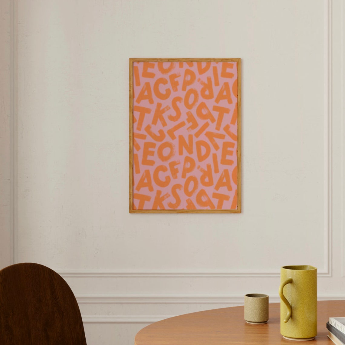 Pink and Orange Abstract Alphabet Letter Pattern Bold Art Poster