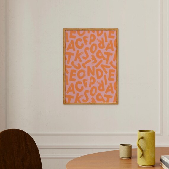 Pink and Orange Abstract Alphabet Letter Pattern Bold Art Poster