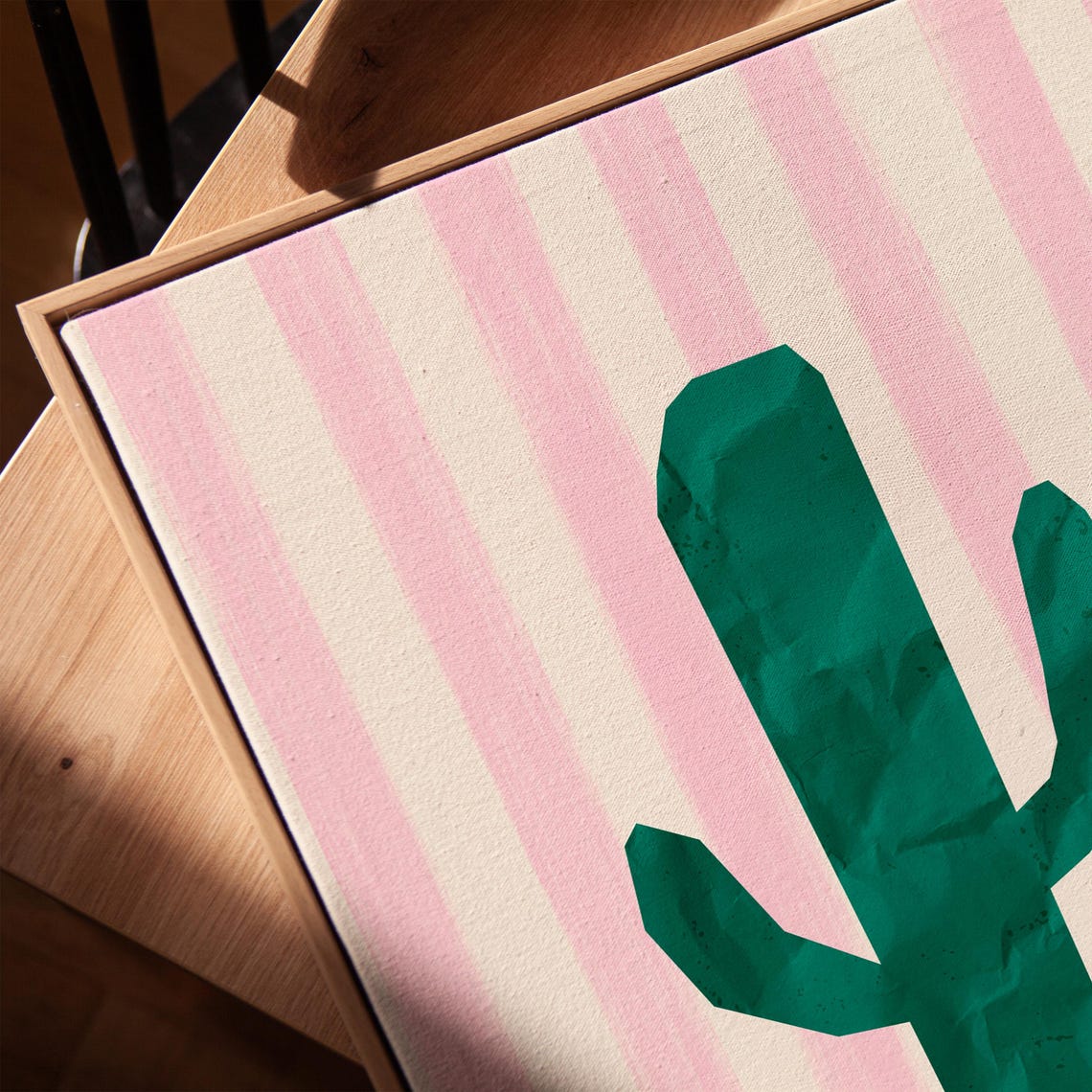 Emerald Green Cactus Pink Striped Background Modern Desert Art Poster - Image 2