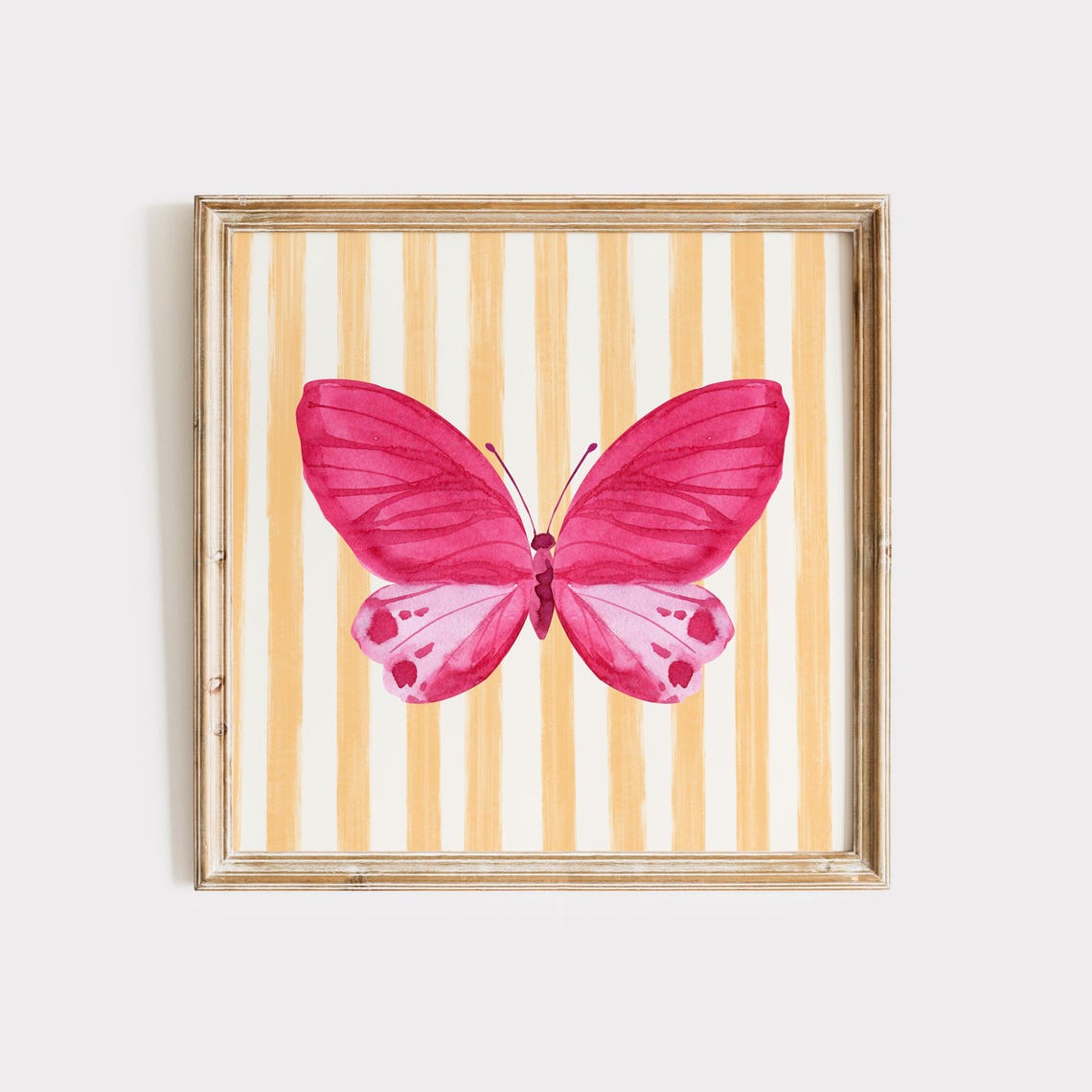 Pink Watercolor Butterfly Peach Striped Background Botanical Poster - Image 5