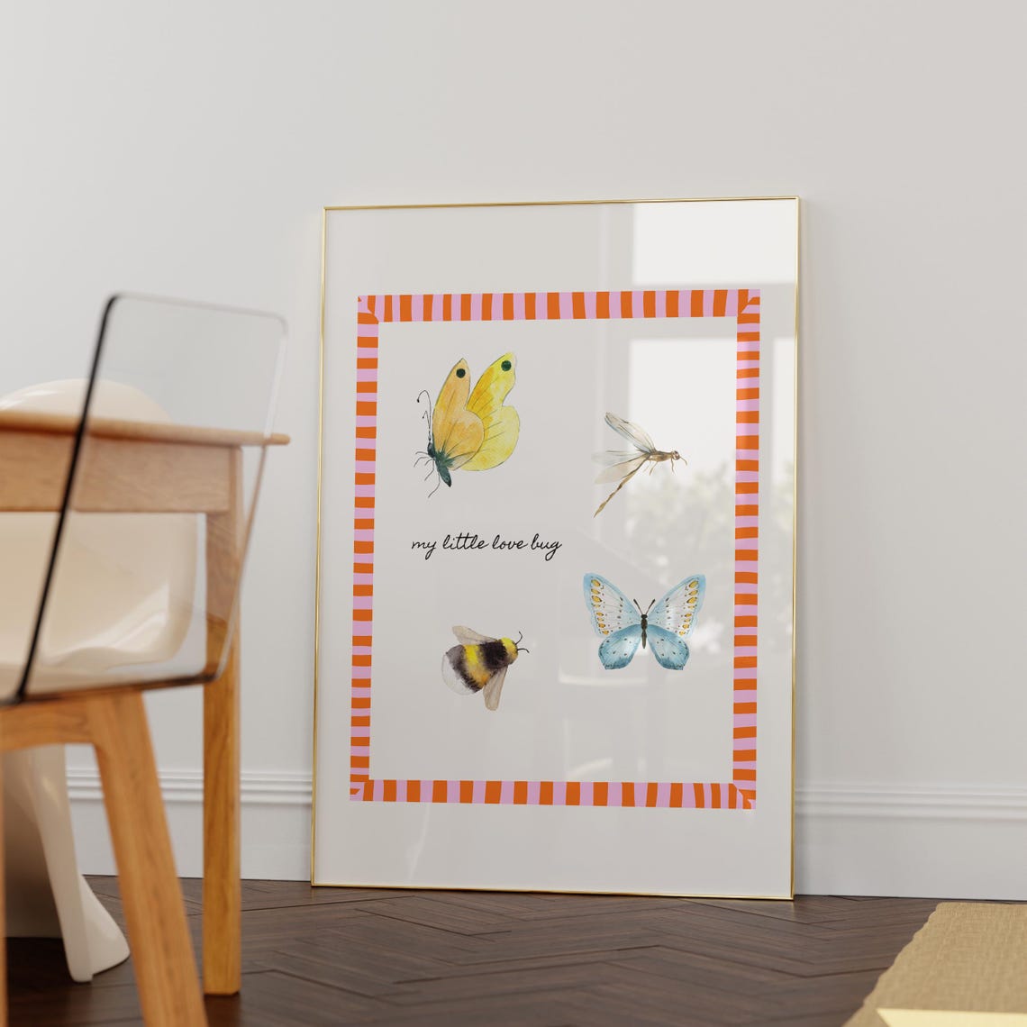 My Little Love Bug Butterflies And Bee Nursery Illustration Poster - Image 2