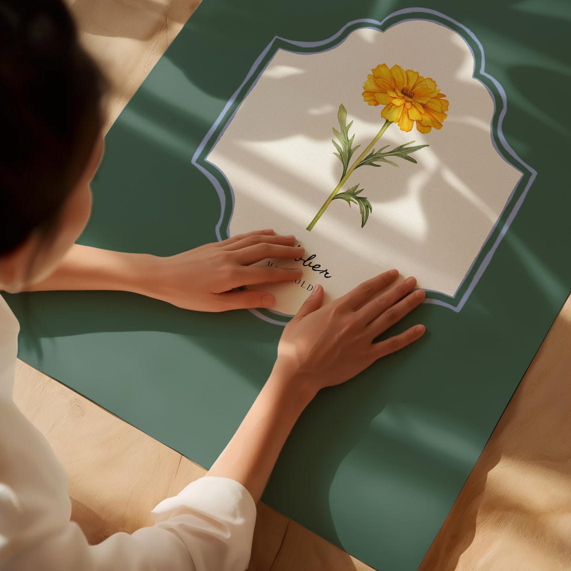 October Marigold Birth Flower Deep Green Botanical Vintage Wall Art - Image 2
