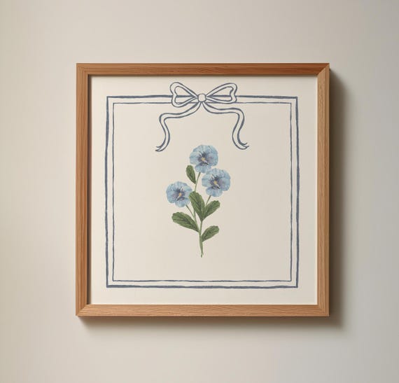 Bow Framed Floral Print Wall Art Trendy Decor Botanical Illustration Living Room Art Cottage Vintage Nursery