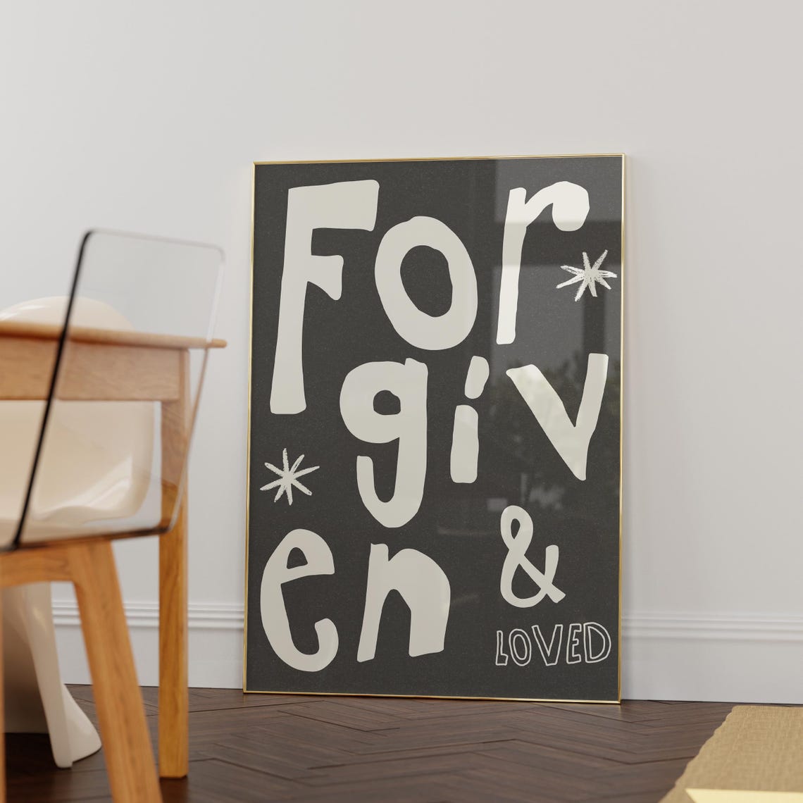 Forgiven And Loved Cream Lettering Black Christian Quote Decor Poster - Image 4