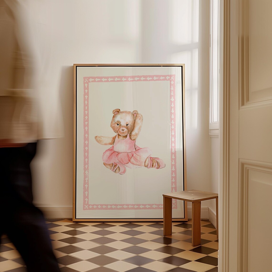 Teddy Bear Ballerina Pink Tutu Watercolor Nursery Girls Room Art Print - Image 3