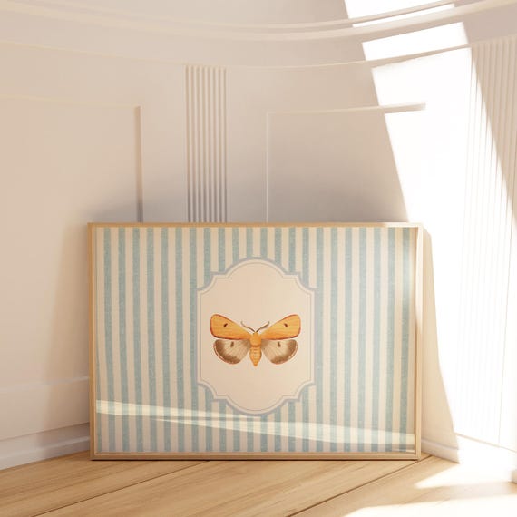 Penelope Striped Moth Butterfly Horizontal Print Wall Art Nursery Botanical Cottage Core Decor Wall Art