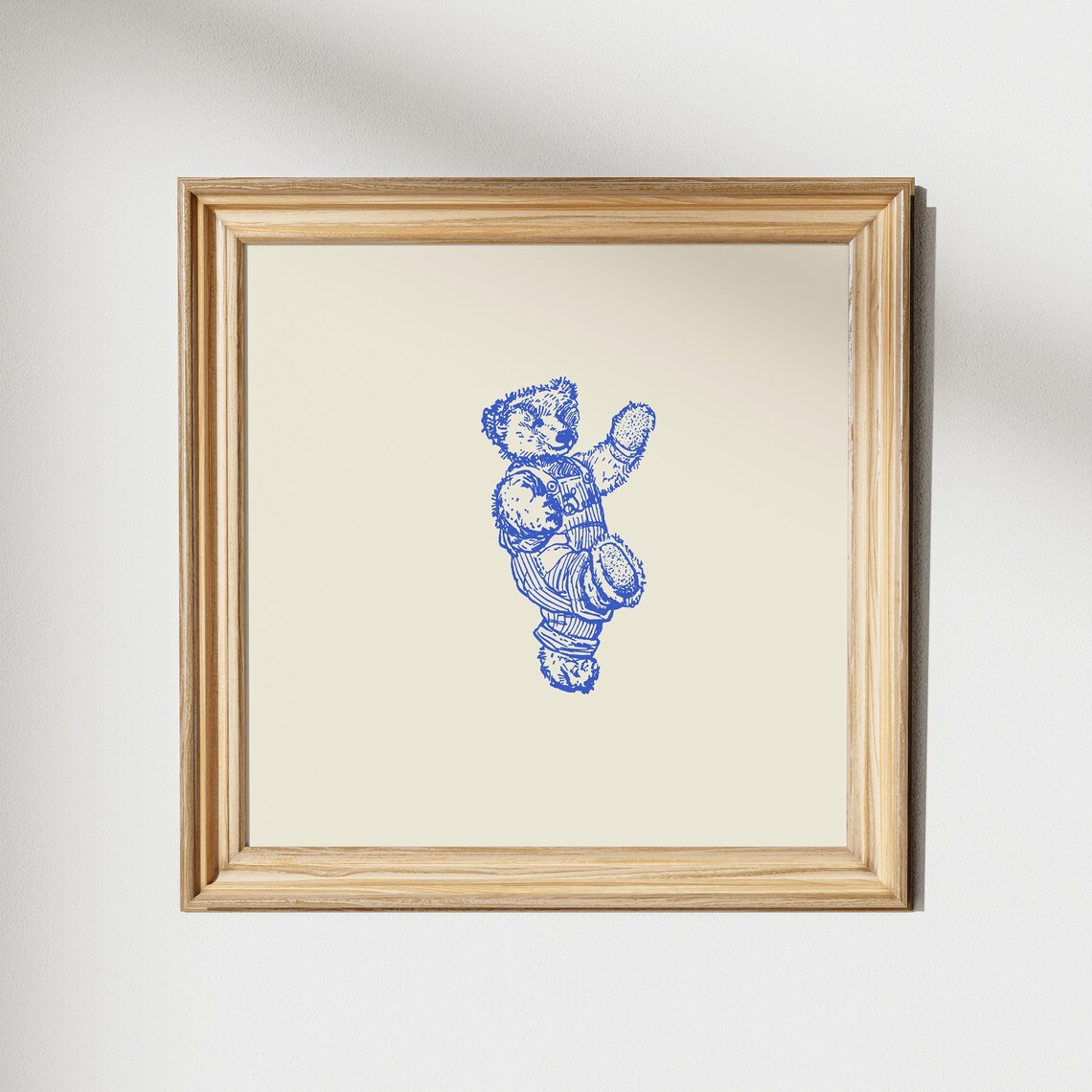 Blue Ink Handstand Teddy Bear Sketch Square Animal Decor Poster - Image 5