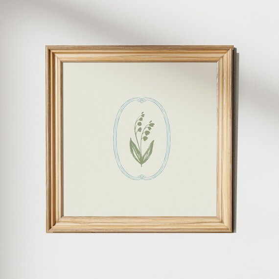 Minimal Green Lily of the Valley Poster in Oval Cameo Frame Art