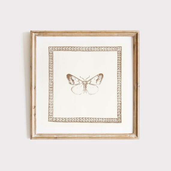 Vintage Minimal Butterfly Art Print, Mocha Brown